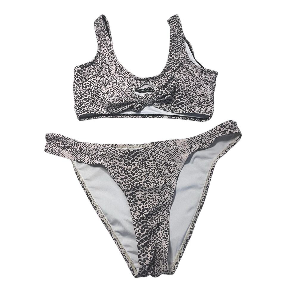 NWT Nasty Gal Tie Front Snake Print Bikini sz. 4 Top with Matching Bottoms